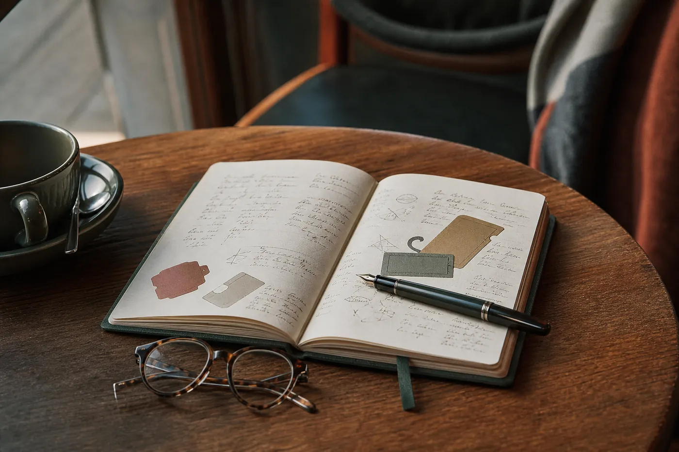 Carnet ouvert avec billets de musée et notes manuscrites