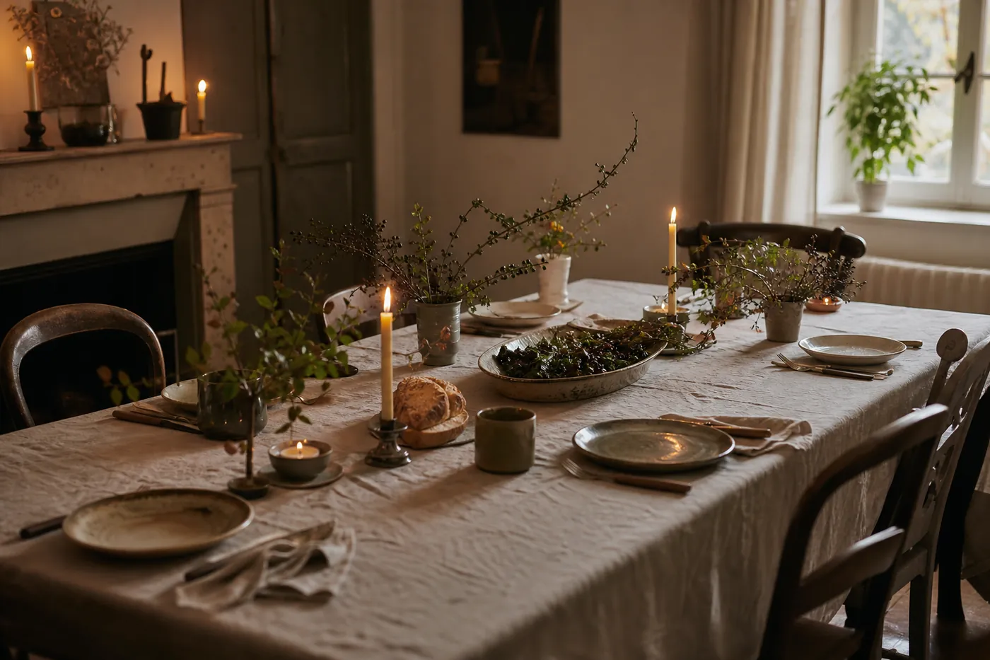 Table élégante et simple dressée pour six personnes